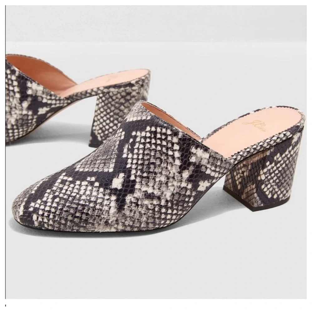 J.Crew Grey Sophia High Block-heel Faux Snakeskin Mules/Slides